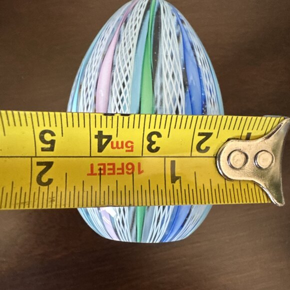 Vtg Murano Egg Shape Multi-Color Ribbon Latticino Glass Paperweight GORGEOUS - Picture 7 of 10